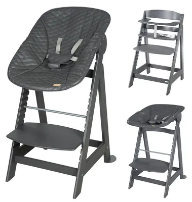 Produktbild von roba Born Up Treppenhochstuhl, Set 2in1, 'Graphite gesteppt', Hochstuhl mit Liegefunktion, ab Geburt
