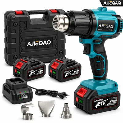 Productafbeelding van AJIEQAQ Accu Heteluchtpistool 21V, 500W, 300/550°C, 2×4,0Ah Accu's, 3 Mondstukken & Koffer, 250/500 L/min
