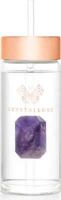 Obrázek produktu pro Skleněná láhev na vodu CRYSTALLOVE s ametystem a brčkem, 400 ml