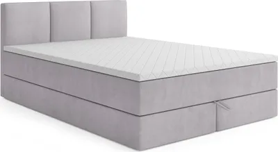 Produktbild von MR GROUP Boxspringbett mit Bettkasten, RYGA, 140 x 200, hellgrau, H3, Samtstoff, Polsterbett mit Matratze und Topper Doppelbett Bett für Schlafzimmer