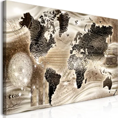 Produktbild von Wandbild Mega XXXL Weltkarte 250x125 cm Einteiliger XXL-Format Kunstdruck zur Selbstmontage Leinwandbilder moderne Bilder DIY Wanddekoration Wohnung Deko Ornament Mandala k-A-0481-ak-e