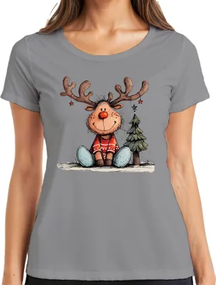 Produktbild von Rudolph Rentier Rotnase Weihnachtsbaum süßes Weihnachten Geschenk Damen T-Shirt, Grau, L