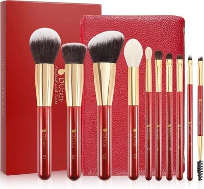 Imagen del producto de Brochas de maquillaje profesionales, sintéticas, para rostro, ojos y polvo, juego de 10 piezas