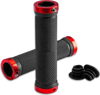 Immagine prodotto di ROCKBROS manopole per bici 22mm, manopole per manubrio con superficie in gomma antiscivolo con sistema di bloccaggio in alluminio, adatte per MTB rosso