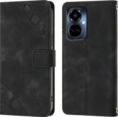 Produktbild von Hülle für Tecno Camon 19 Pro 5G Prägung Flip Leder Brieftasche Schutzhülle mit Ständer Schwarz