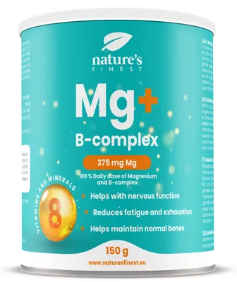 Produktbild von Magnezij 375mg/serving & B-complex - Pulver (375 mg) mit Magnesiumcitrat, B-Komplex-Mix - zur Verringerung von Müdigkeit - 150 g