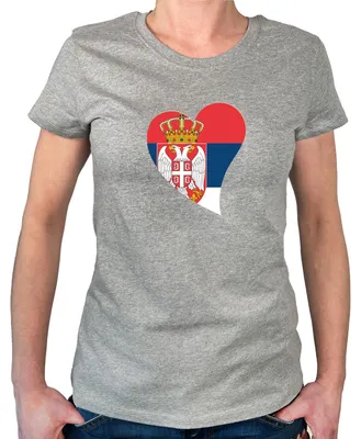Produktbild von Huuraa Damen T-Shirt Serbien Flagge Herz S Sport Grey Bio Baumwolle Fairtrade Damenshirt Geschenkidee