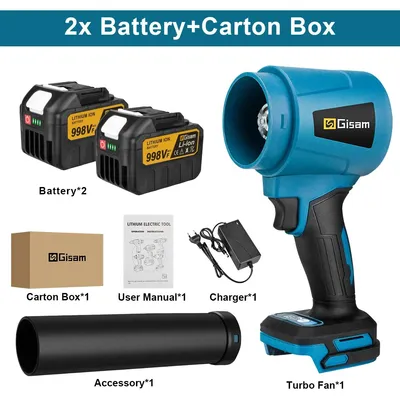 Produktbild von Akku Laubbläser Jet-Fan - Handgebläse Turbo Gebläse 21V - 300000 U/min - 400 m/s Luftstrom - Bürstenloser Motor - Set mit 2 Akkus