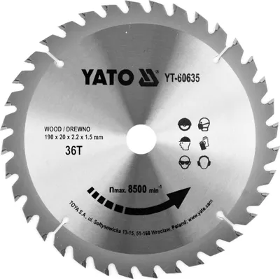 Produktbild von Yato YT-60635, Kunststoff, Holz, 19 cm, 2 cm, Hartmetall-bestücktes Wolfram (TCT), 8500 RPM, Yato