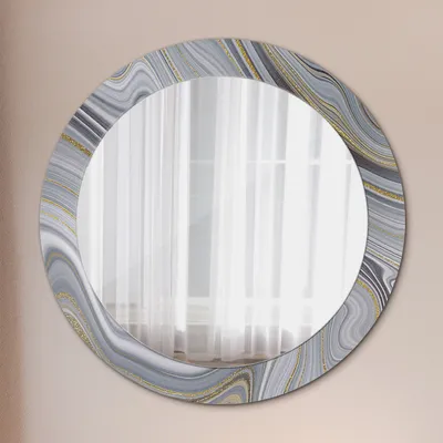 Produktbild von Ø70cm Modern Spiegel - Wandspiegel Wandmontage- Schlafzimmer - grau Marmor