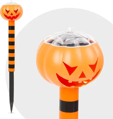 Immagine prodotto di 1x Lampada solare da giardino a LED con energia solare - Lanterna a forma di zucca - Lampada decorativa - 1 LED - Con picchetto - Accensione/spegnimento automatico - Illuminazione d'atmosfera per giardino e Halloween [11374C]