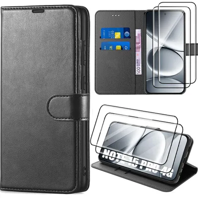 Image de Coque + 2 Verres Trempés pour Xiaomi Redmi Note 15 Pro 4G, Protection Antichoc Synthécuir - Noir