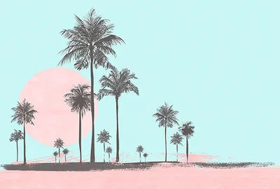 Produktbild von Tadessi Fototapete | Palmen | 4.00 m x 2.70 m | Rosa | Blau | Wandbild | Digitaldruck