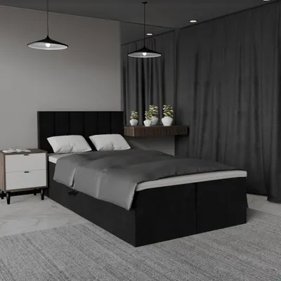 Produktbild von QLA Möbel Boxspringbett Bergamo 120x200  mit 2 Bettkästen, Doppelbett mit Matratze und Topper, Polsterbett, Bett. Farbe Schwarz