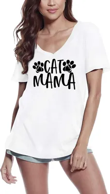 Produktbild von Damen Grafik T-Shirt V-Ausschnitt Katzenmama - süße Katzenpfoten – Cat Mama - Cute Cat Paws – Öko-Verantwortlich Vintage Jahrgang Kurzarm Lustige