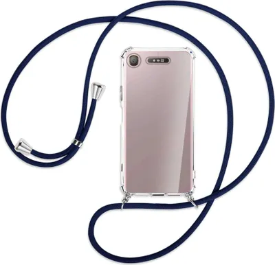 Produktbild von Handykette Backcover-Schutzhülle mit Band (Metall silberfarben) für Sony Xperia XZ1 - dunkelblau