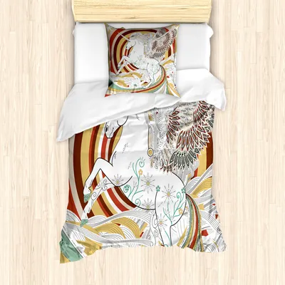 Produktbild von ABAKUHAUS Einhorn Mantele, Einhorn, Milbensicher Allergiker geeignet mit Kissenbezügen, 135 cm x 200 cm - 80 x 80 cm, Mehrfarbig