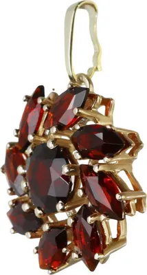 Produktbild von Granat Kettenanhänger Goldschmiedearbeit 14 Karat 585 Gold Blume Modern 3265
