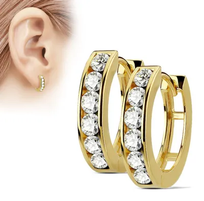 Produktbild von Zirkonia Creolen: Damen Klappcreolen Ohrringe aus Edelstahl Gold