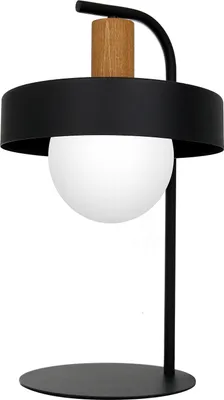 Obrázok produktu pre Čierna stolová lampa s dreveným prvkom biela sklenená guľa Canan 1xE27 15W Luminex