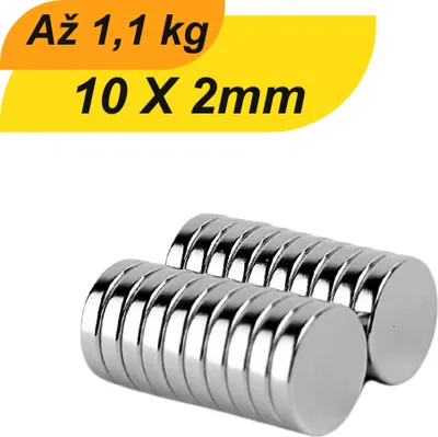 Produktbild von Balenie 100 ks 10 mm x 2 mm neodýmových mini magnetov okrúhlych N38 extra silných malých magnetov, vhodných na biele tabule, chladničky, magnetické tabule a mnoho ďalšieho