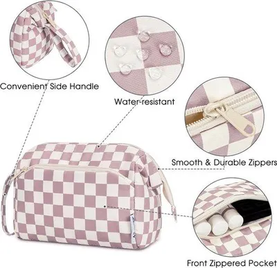Image de Trousse de maquillage de voyage, trousse de maquillage avec grand compartiment à ouverture large pour femmes, rose