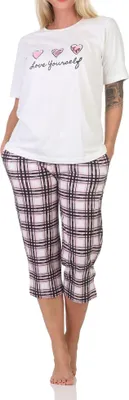 Produktbild von Normann Damen Schlafanzug mit karierter Pyjama-Caprihose aus Jersey - auch in Übergrößen ; weiß , 36