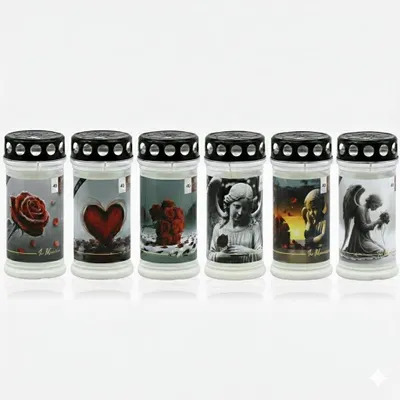 Image de Bougies funéraires, durée de combustion de 4 jours - Coffret de 6 bougies funéraires avec couvercle - Cire blanche - Bougies de deuil avec motif - Bougies funéraires pour la décoration des tombes