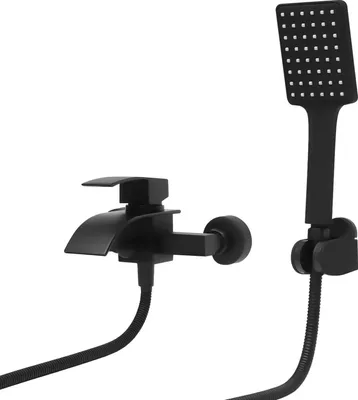 Immagine prodotto di Miscelatore per vasca da bagno con set doccia - Miscelatore a cascata da parete - Selettore a due vie per vasca/doccia - Cartuccia in Vetroceramica - Ottone/acciaio inossidabile 304 - Nero opaco