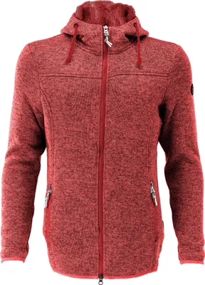 Produktbild von Blue Wave Damen Fleecejacke Meike mit Kapuze - Strickfleece-Jacke mit Teddy-Futter in Granat Rot Melange Größe 52