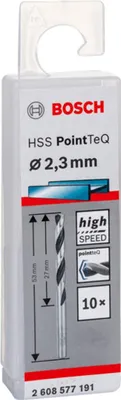 Obrázok produktu pre Vrták do kovu HSS PointTeQ, DIN 338, 2,3 mm, balenie 10 ks