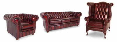 Productafbeelding van Chesterfield-salon, lederen bekleding, complete set met sofa en fauteuils