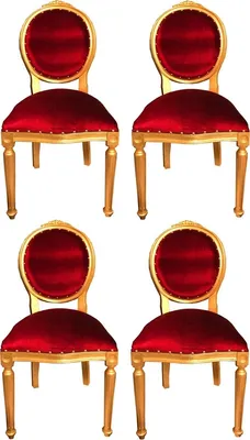 Produktbild von Casa Padrino Luxus Barock Esszimmer Set Medaillon Bordeauxrot / Gold 50 x 52 x H. 99 cm - 4 handgefertigte Esszimmerstühle - Barock Esszimmermöbel