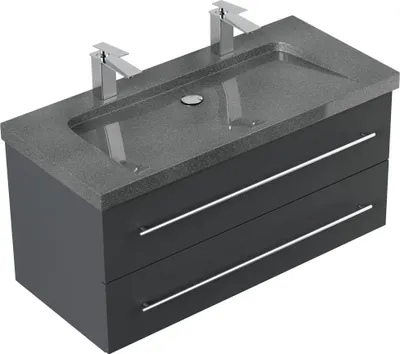 Produktbild von Badmöbel Granit G654 Damo 100 cm 2 Hahnlöcher SoftClose grafit : Grafit