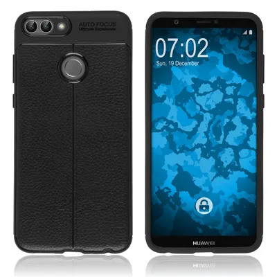 Produktbild von PhoneNatic Case kompatibel mit Huawei P Smart - schwarz Silikon Hülle Lederoptik Cover