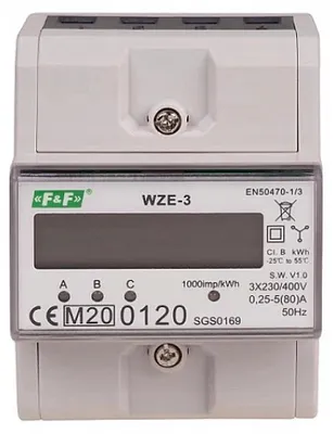 Zdjęcie produktu dla F&F | Licznik energii WZE-3 - 3-fazowy - LCD - wysoka dokładność - certyfikat MID - IP20
