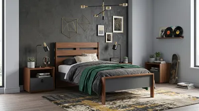 Immagine prodotto di Camera da letto moderna per ragazzi, con letto e comodini color marrone