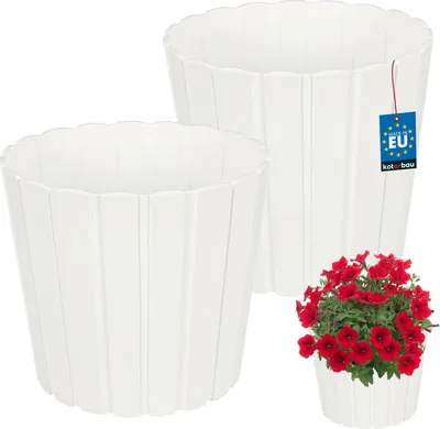 Image de KOTARBAU® Set de 2 pots de fleurs Pot de plantes ⌀ 29 cm H : 27 cm Blanc Plastique Pot de plantes pour plantes d'intérieur Pots de fleurs Grand extérieur Cache-pot Balcon Décoratif