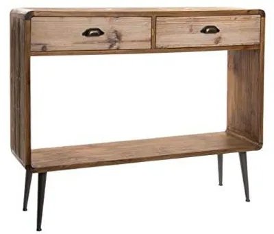 Konsolentisch Holz/Metall, 2 Schubladen, 115x30x96 cm, natur