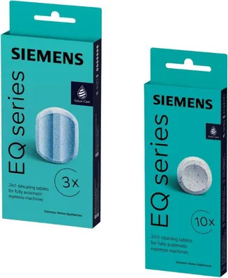 Produktbild von SIEMENS Reinigungsset für Siemens EQ Series Kaffeemaschinen: 10 Reinigungstabletten (TZ80001A) + 3 Entkalkungstabletten (TZ80002A) für Kaffeevollautomaten