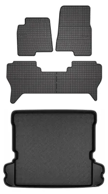 Productafbeelding van Rubberen automatten + kofferbakmat voor Mitsubishi Pajero III 1999-2006 (stationwagen) – 5-delig, zwart, op maat – Wielganizator SolidPRO