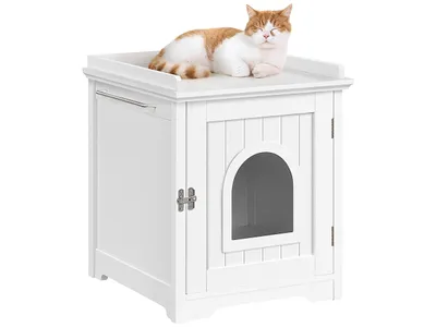 Produktbild von Yaheetech Katzenhaus Katzenhöhle Weiß geschlossene Katzentoilette mit Eingang & Handtuchhalterung Katzenklo Schrank für Katzen Hunde Haustier 48,5 x 51 x 51,5 cm Holz, Weiß