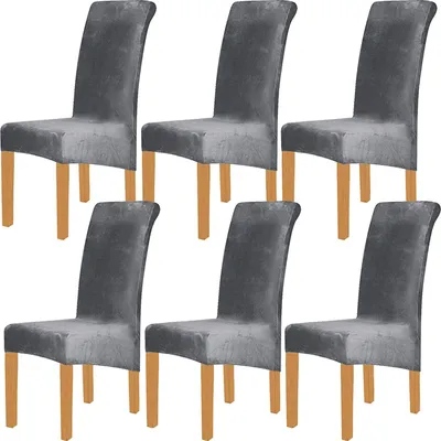 Produktbild von 6 Stück XL Velvet Stretch Esszimmerstuhl Hussen - Elasthan Plüsch Stuhlhussen Solide Großes Esszimmer Stuhl Protector Home Décor