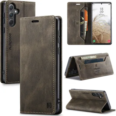 Produktbild von Galaxy A35 Hülle, Retro Kunstledertasche Stand Schutzhülle für Samsung Galaxy A35 Kupfer