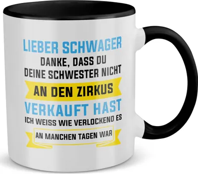 Produktbild von 22Feels Schwager Geschenk Hochzeit Idee Männer Tasse -Deine Schwester- Weihnachten Geburtstag Haferl (Weiss-Schwarz)