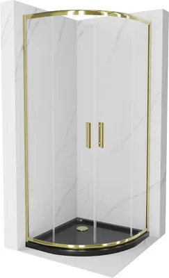 Produktbild von Mexen Rio halbrunde Duschkabine 80 x 80 cm, Transparent, Gold + Duschwanne Flat, Schwarz - 863-080-080-50-00-4170G