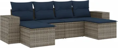 Image de vidaXL Ensemble de 6 canapés de jardin avec coussins, gris, polyrattan