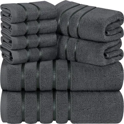 Produktbild von Unyqoos® 8-teiliges Handtuchset – 97% ringgesponnene Baumwolle / 3% Viskose, 600 g/m² - 2 Badtücher 68,6 x 137,2 cm, 2 Handtücher 40,6 x 71,1 cm, 4 Waschlappen 30,5 x 30,5 cm