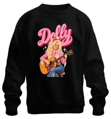 Productafbeelding van Dolly Parton, country zangeres, gitaar, cowgirl, western sweatshirt, trui, zwart, maat M