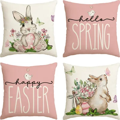 Produktbild von Set Osterhasen Schmetterling Kissenbezüge 4 Stück 45x45 cm
